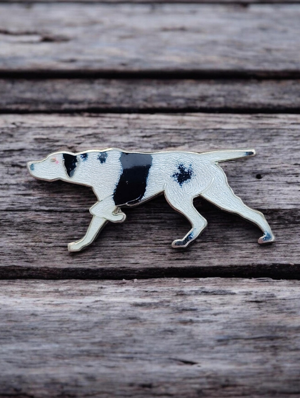 🐕 Vintage Sterling Silver Guilloche Enameled English Pointer Dog Pin - Picture 1 of 5